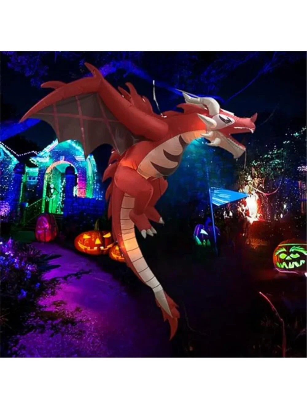 5FT Halloween Inflatable Dinosaur Decor with LED Lights – Scary Flying Dragon